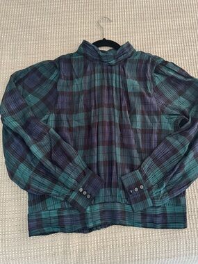 Ann Taylor Tartan Plaid Button-Down Shirt in Green and Navy